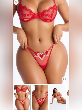 2/20$🔥Red Heart Embellished Sheer  Panty - Women Intimates